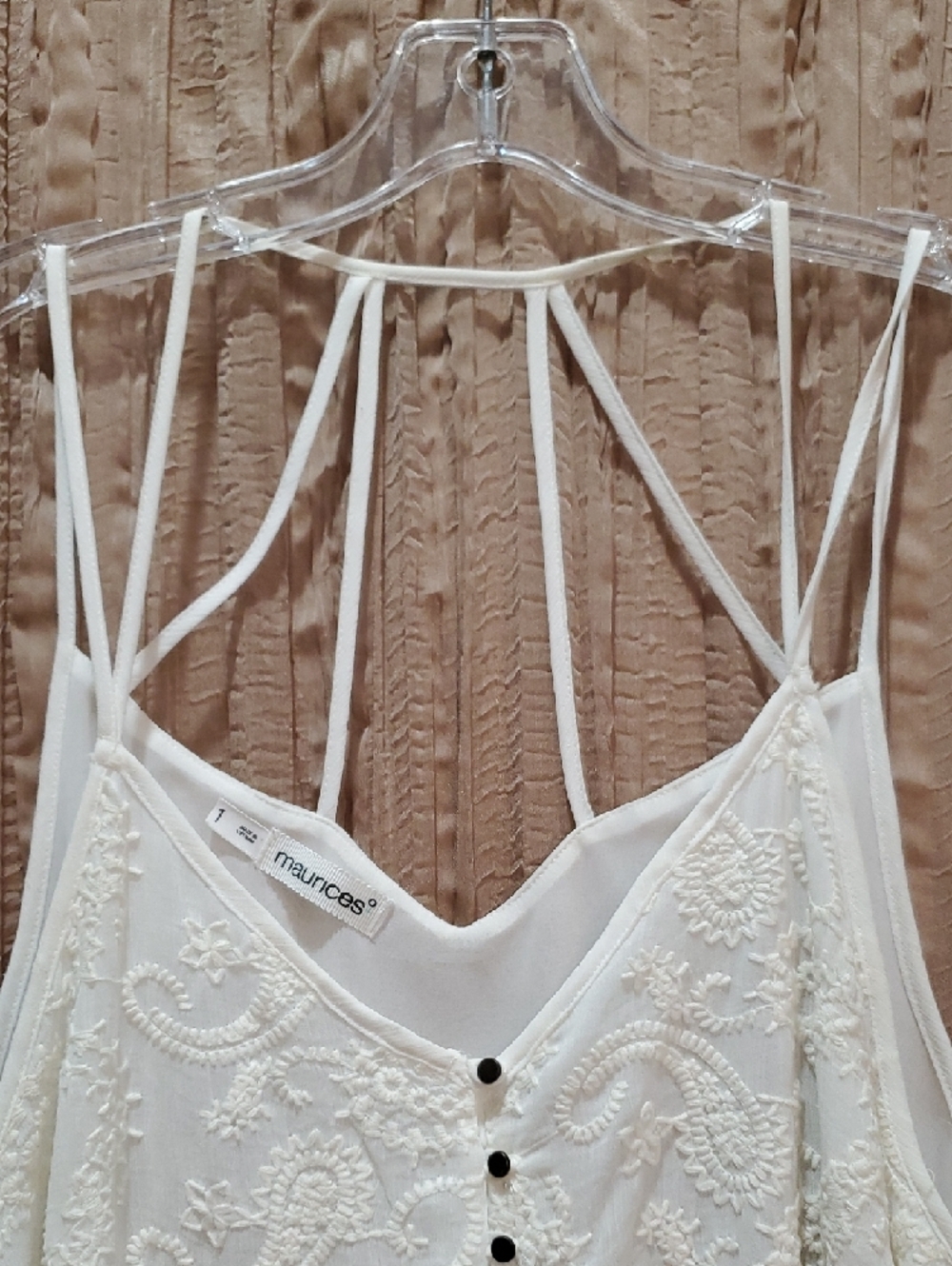 Maurices White Semi-Sheer Flowy Embroidered Strappy Tank Top Women's Size 1 - Picture 4 of 10